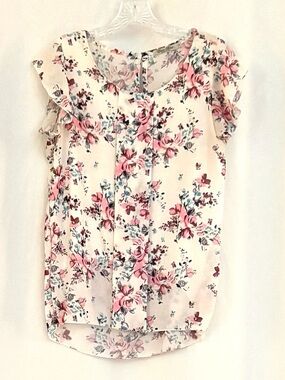 Elena Baldi Floral Ruffle Sleeve Blouse - Pink Floral